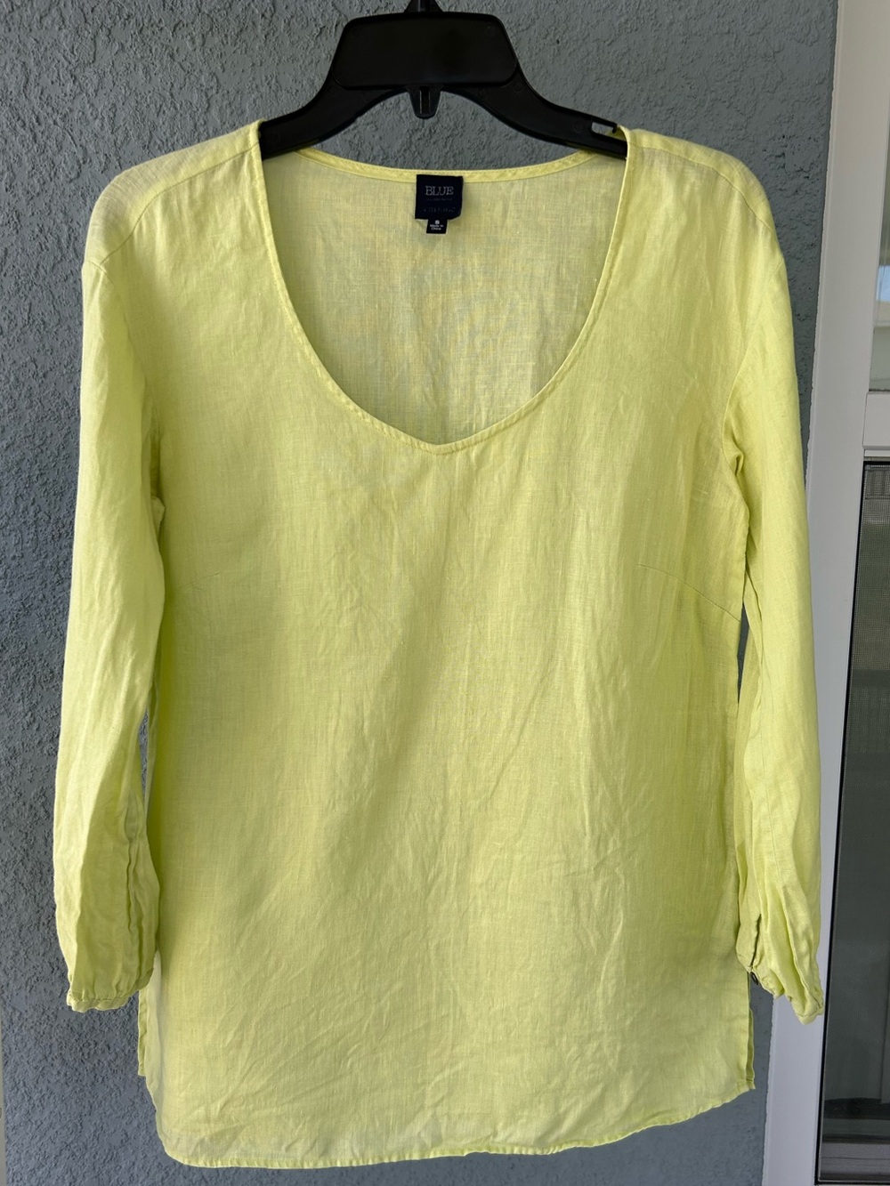 Blue by Saks Fifth Avenue 100% Linen Top Small Chartreuse 3/4 Sleeve Tunic